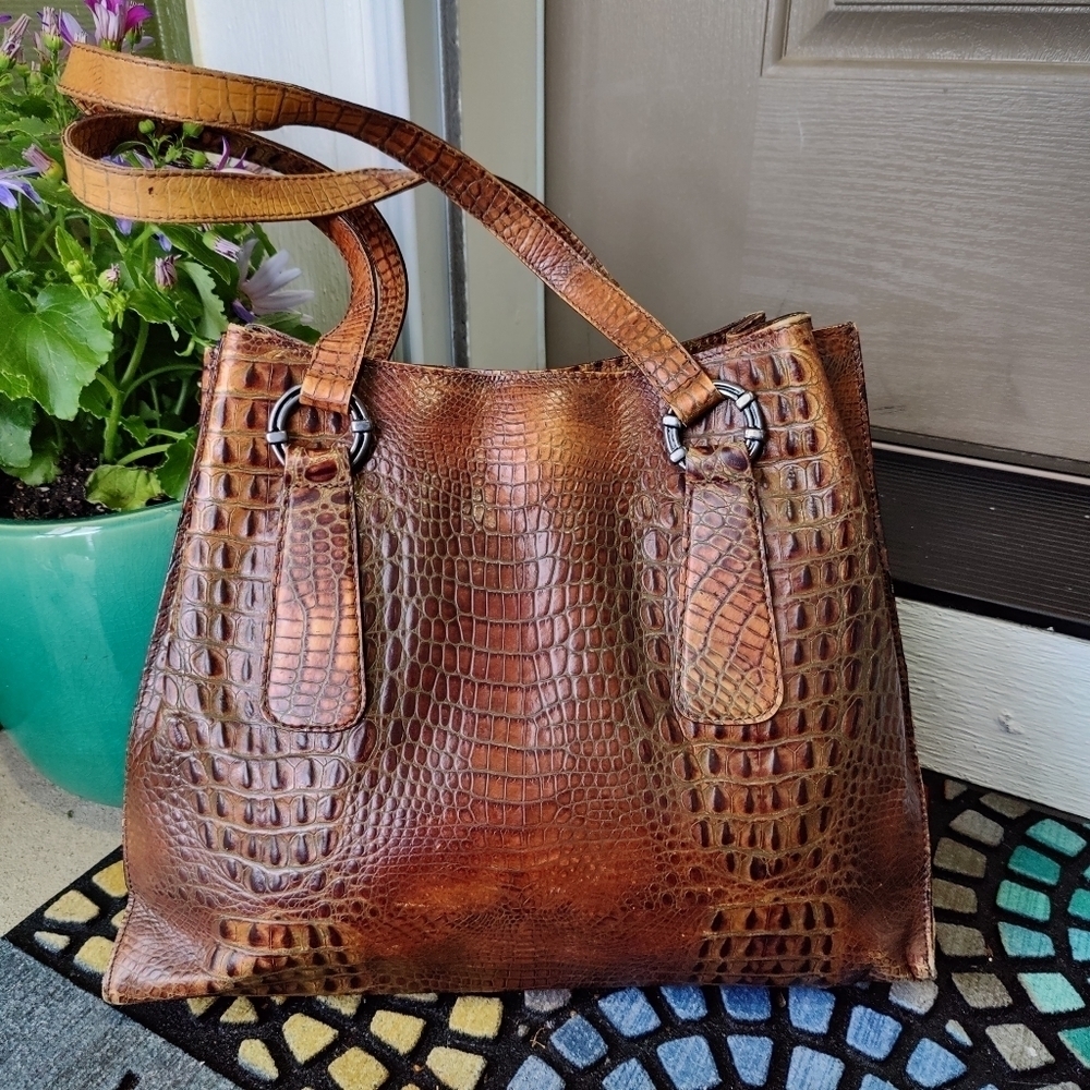 Donald J. Pliner Tan Crocodile-Embossed Tote